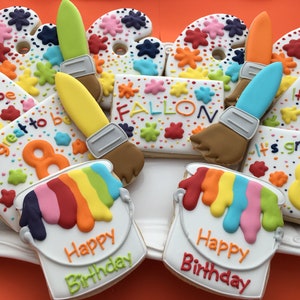 Art  Paint Birthday Party theme Cookies - Birthday Party Favors - Paint Bucket, Name Cookie, Age Cookie - Paint Palette Party  -