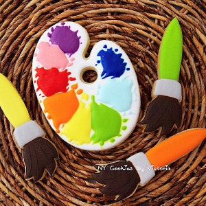 Paint Palette Cookies -  Art  Birthday Party theme Cookies - Or PYO Paint Your Own Cookie Designs ( Send Your Own Design )
