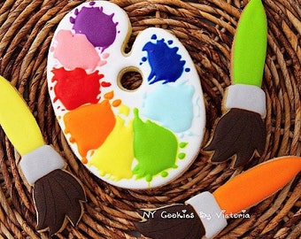 Paint Palette Cookies -  Art  Birthday Party theme Cookies - Or PYO Paint Your Own Cookie Designs ( Send Your Own Design )