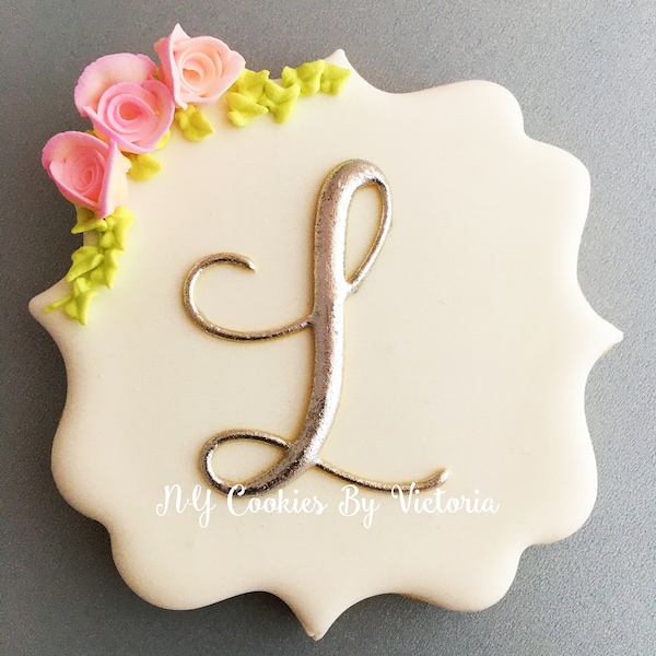 Elegant Monogram Cookie, Bridal Shower Favors, Engagement Cookies , Bridal Shower Cookies; Wedding Cookies - Baptism & Christening Favors