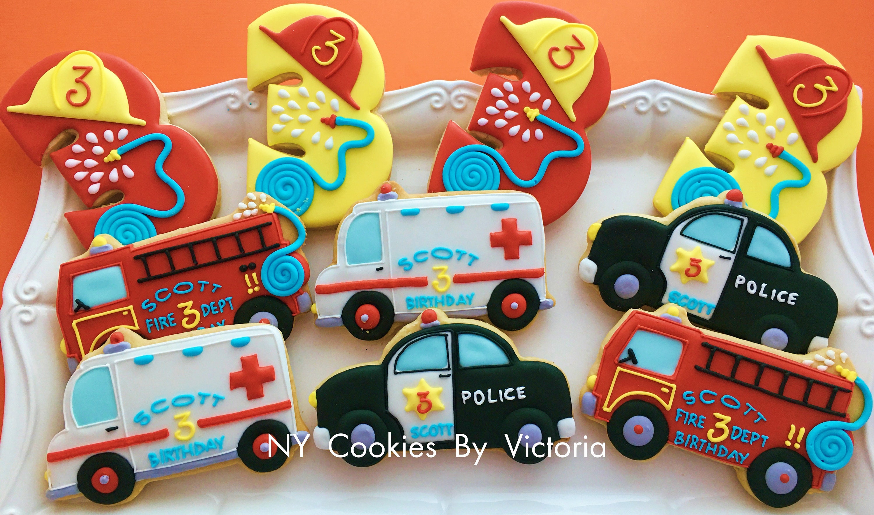 Fire Truck Theme Birthday Cookies Fire Truck Cookies Etsy