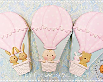 Hot Balloon Baby Shower Cookie,  on the colors of your theme party - Birthday Party Hot Balloon Theme - Individually Wrapped - Baby or Twins