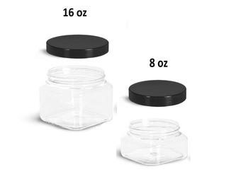 Empty-transparent-square-clear-plastic-jar with Cap