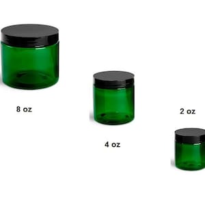 2, 4 oz or 8 oz Empty Green Heavy Wall Plastic Jar with Choice of Cap Color
