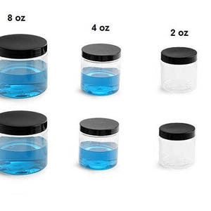 2, 4 oz or 8 oz Empty Transparent Heavy Wall Plastic Jar with Choice of Cap Color