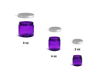 2, 4 oz or 8 oz Empty Purple Heavy Wall Plastic Jar with Choice of Cap Color