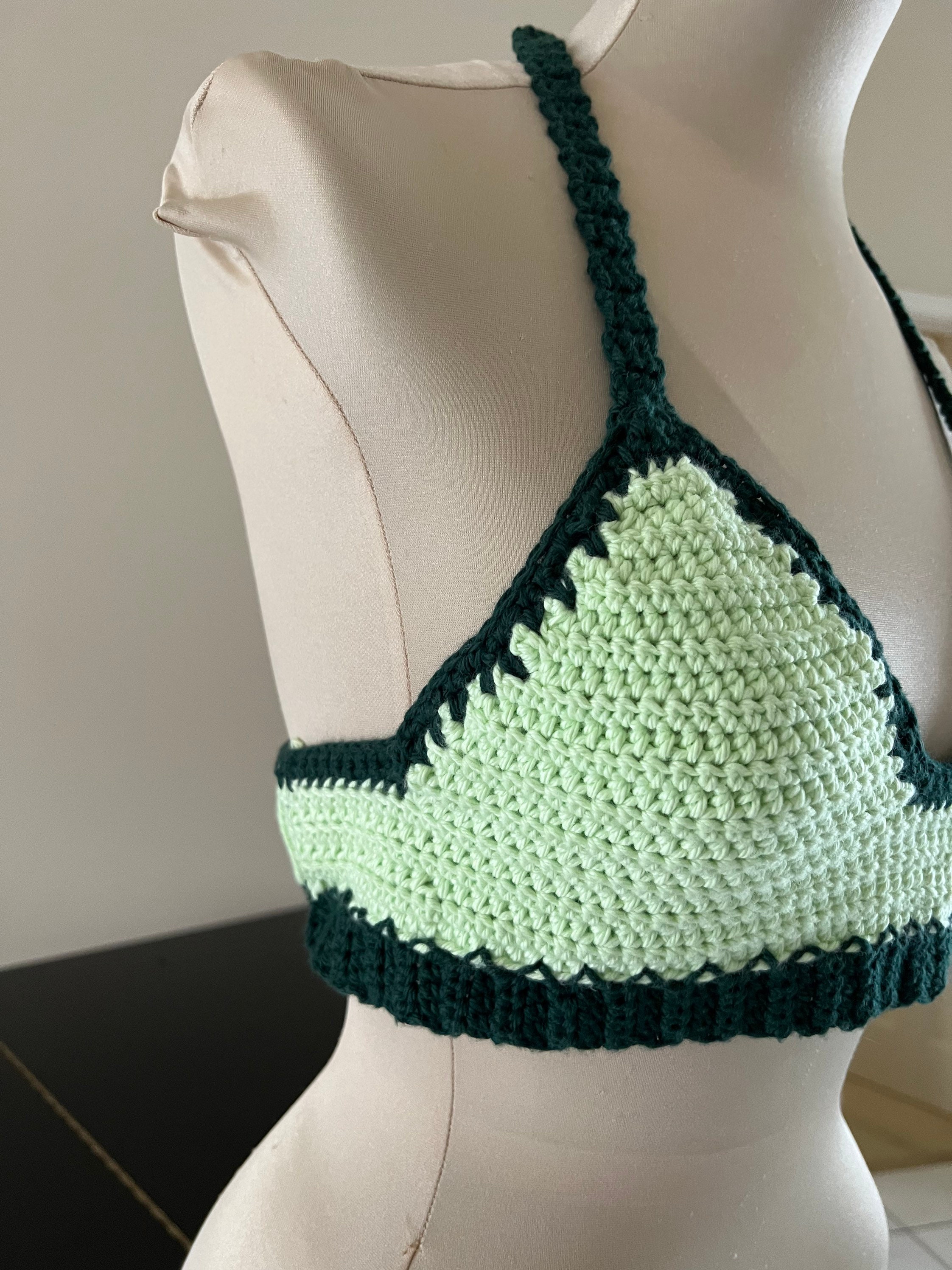 Beautiful Two-tone Emerald Green Crochet Crop Top - Etsy