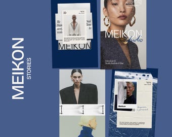 Editorial story templates, blue instagram stories canva, fashion canva template, editable social media kit