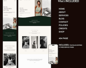 Wellness coach website, Squarespace yoga template, therapist, retreats. Includes shop and blog
