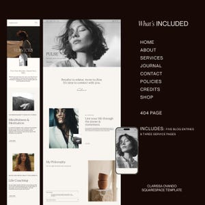Wellbeing Squarespace website template: wellness coach, therapist, yoga, and health professionals. Shop, blog