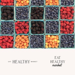 healthy market logo, healthy food logo, green market logo, set of three only text logo, simple logo, clean logo