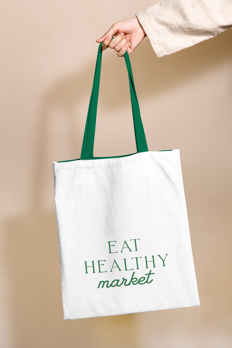 green healthy market bag design, green market logo, premade logo for a healthy or green market