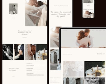 Wedding website template, editorial Squarespace portfolio photography Website