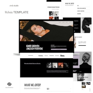 Squarespace website template, business coach website, coach website, marketing agency website, social media manager website, blog podcast