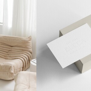 debossed business cards, branding kit for small luxury hotel. Restaurant brand design.