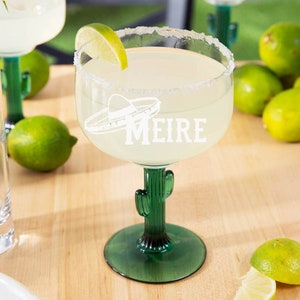 Personalized Margarita Glass with Cactus Stem - Couples Gift - Bridal Shower - Anniversary - Glassware - Bar ware - Housewarming - Custom