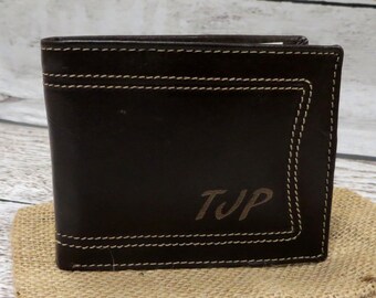 Brown Mens Leather Wallet Monogrammed - Wallets for Men - Groomsmen - Husband - Father - Grandfather- Christmas -  Best Man- Birthday (666)