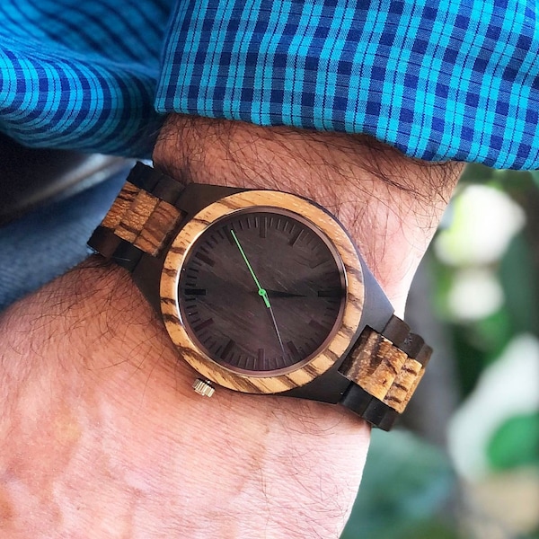 Personalized Wood Wrist Watch, Groomsman Gift, Mens, Unique Gifts for Men, Christmas, Engraved, Father of the Bride, Valentines, Green