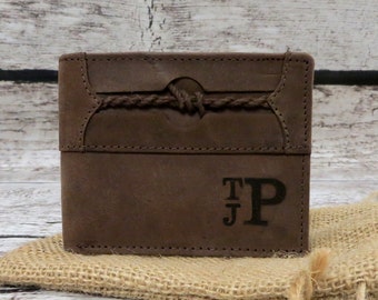 Personalized Brown Leather Monogrammed Wallet- Gifts for Men- Groomsmen Gift- Best Man- Anniversary- Birthday- Father's Day- UncleGift