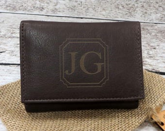 Tri Fold Personalized Mans Wallet - Gifts for Men - Groomsmen Gift - Husband- Grandfather- Leather - Monogrammed - Christmas (777)