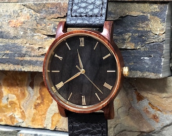 Genuine Leather Band Personalized Wood Wrist Watch - Gifts for him - Anniversary - Groomsmen - Wedding - Father's Day - Valentines Day