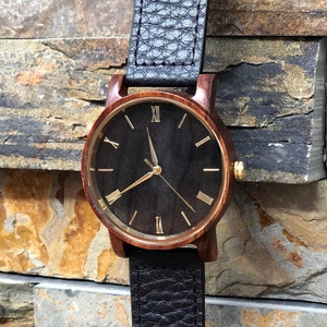 Genuine Leather Band Personalized Wood Wrist Watch - Gifts for him - Anniversary - Groomsmen - Wedding - Father's Day - Valentines Day