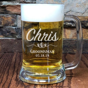 Custom Engraved Personalized Beer Mug , Groomsmen Gift, Man Gifts, Bar Ware, 21st Birthday, Dad, Man Cave, Groomsmen Gifts, Groomsman, BBQ image 1