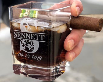 Bicchiere da whisky con portasigari personalizzato, testimone dello sposo, regali incisi per lui, articoli da bar, anniversario, pensione, nonno, vetreria personalizzata