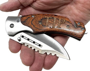 Coltello da tasca personalizzato con manico in legno inciso, Regalo sposi, Festa del papà, Regali di sopravvivenza per uomo, Natale, Campeggio, Pesca, Papà