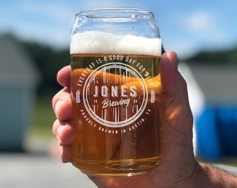 Personalized Beer Can Glass, Custom Groomsmen Gift, Groomsman, Engraved Monogram Bar ware, Birthday, Fathers Day, Corporate, Dad, For Him