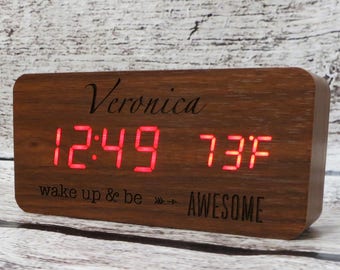 Personalized Wooden Clock - Customized Alarm Clock - Engraved House Warming Gift - Bridesmaids - Promotion - Birthday - Christmas - Friends