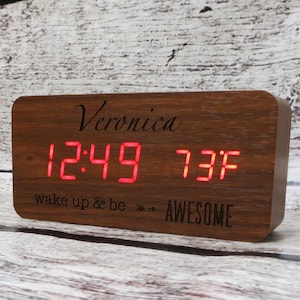 Personalized Wooden Clock - Customized Alarm Clock - Engraved House Warming Gift - Bridesmaids - Promotion - Birthday - Christmas - Friends