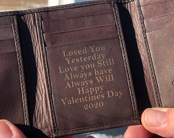 Leather Tri fold Wallet Personalized and Wood Gift Box, Valentines Day, Fathers, Husbands, Groomsman Gift, Genuine, Boyfriend, Anniversary