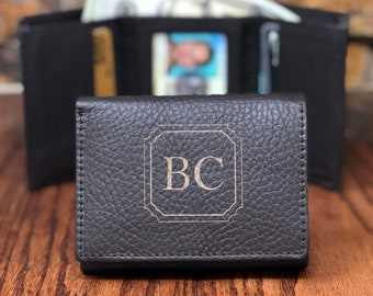 Tri Fold Mens Wallet Personalized with ID window, Gifts for Men, Groomsmen Gift, Husband, Fathers Day, Leather, Monogrammed, Christmas, Boys
