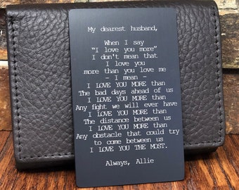 Custom Wallet Card Insert, Engraved Gifts for Him, Husband, Valentines Day, Anniversary, Fathers day, Gift for Son, Personalized