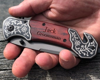 Personalized Pocket Knife with Wood Handle, Groomsman Gift, Gifts for Men, Camping and Hunting, Best Man, Groom