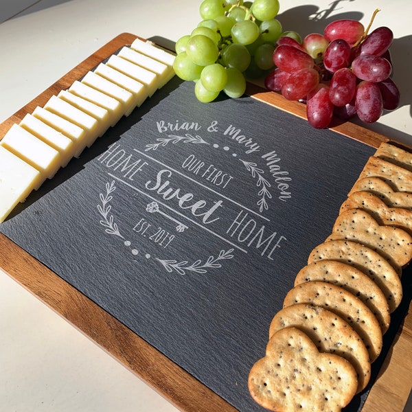 Personalized Slate Serving Board, Monogrammed Appetizer Tray, Buffet Cheese Board, Engraved Entertaining Charcuterie Tray, hors d'oeuvres