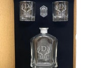 Personalized Whiskey Decanter Set Gift Box, Glasses, Tumbler, Groomsmen Gift, Best Man, Groom, Custom Glassware, Christmas, Vodka, Father