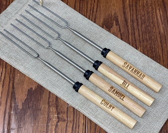 Custom Engraved S'mores Roasting Stick Set, Personalized Housewarming, Campfire Marshmallow, Anniversary Gift, Father's Mothers Day Camping