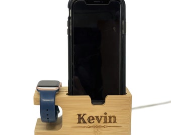 Personalized Smart Phone Docking Station, iPhone, Apple Watch, Gifts for Girls, Men, Fathers Day, Birthday, Christmas, Graduation, College