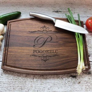 Personalized Wood Cutting Board, Walnut, Anniversary, Housewarming, Wedding, Realtor, Maple, Closing Gift, Serving Tray, Gifts for Couple Walnut Front Engrave