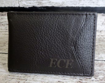 Personalized Leather Wallet, Money Clip, Card Holder, Engraved, Groomsmen, Gifts for Men, Fathers Day, Corporate Gifts, Groomsman, (Y-273)