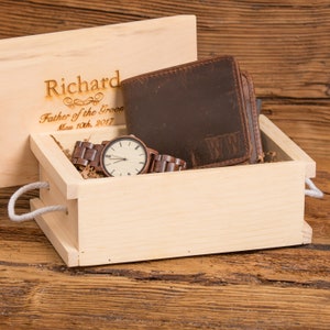 Monedero monograma personalizado reloj de madera regalo set aniversario, Hanukkah, Día del Padre, regalos para los hombres, Navidad, novio, papá WSOO3&ZB01