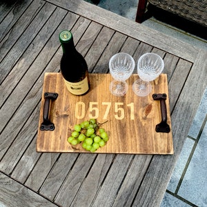 Personalized Rustic Wood Serving Tray, Wedding, House Warming, Engraved Wooden Anniversary Gift, Kitchen Decor, Family, Mothers Day Zip Code image 3