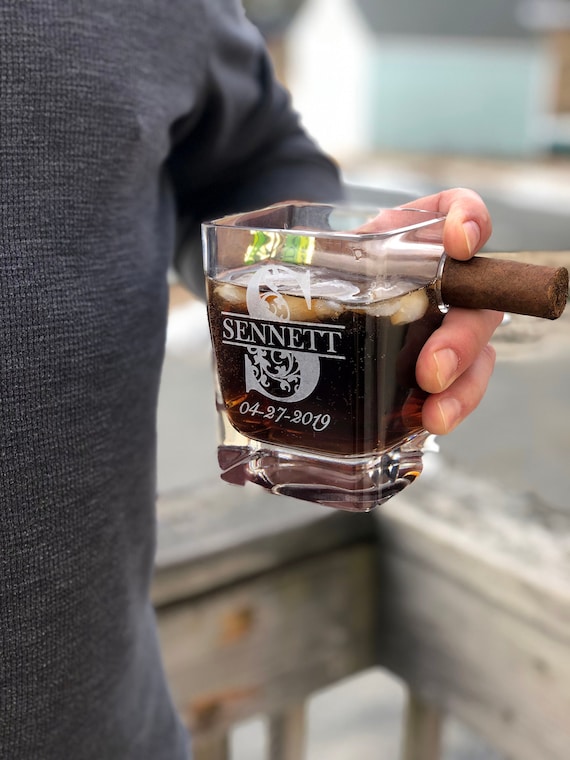 Cigar Holder Whiskey Glass Personalized Groomsman Engraved Etsy