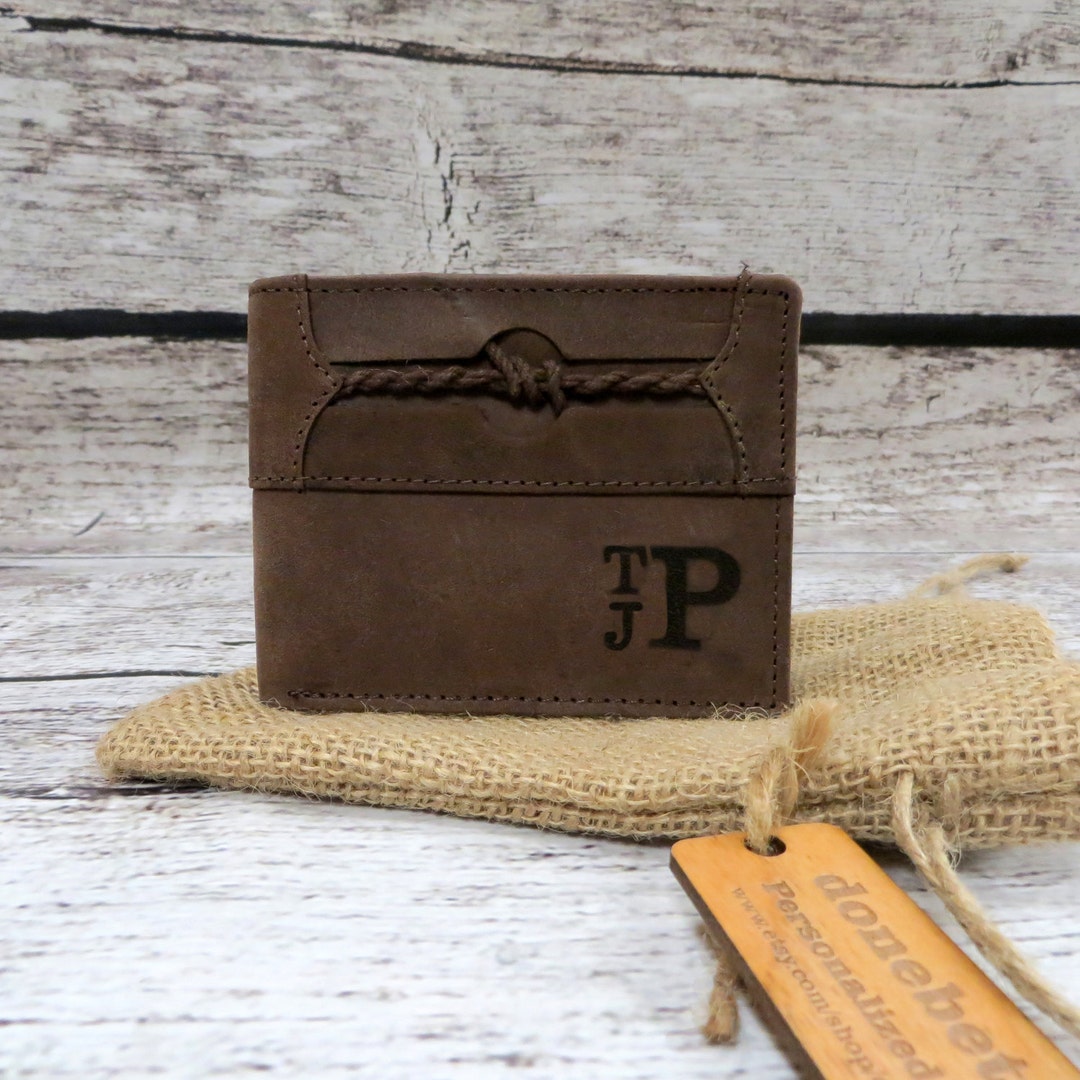 Personalized Brown Leather Monogrammed Wallet- Gifts for Men- Groomsmen ...
