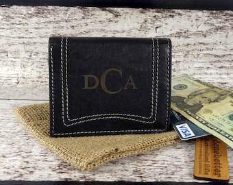 Tri-Fold Personalized Wallet - Monogrammed Wallet - Groomsmen Gift - Gifts for Men - Fathers day - Husband - Valentines - Anniversary (777)