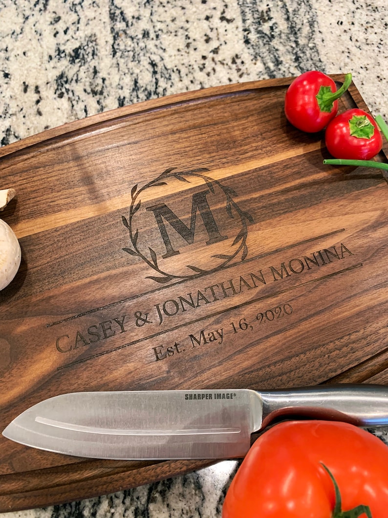 Personalized Cutting Board, House Warming, Custom Wedding Gift, Hand Made Unique Gift, Engraved Wood Breadboard, Monogrammed Realtor Closing image 2