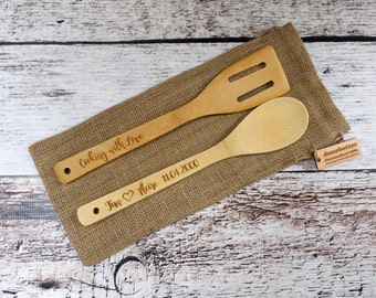 Personalized Wooden Spoon and Spatula, House warming Gift, Kitchen Utensils - Decor - Christmas - Birthday - Mother's Day - Christmas