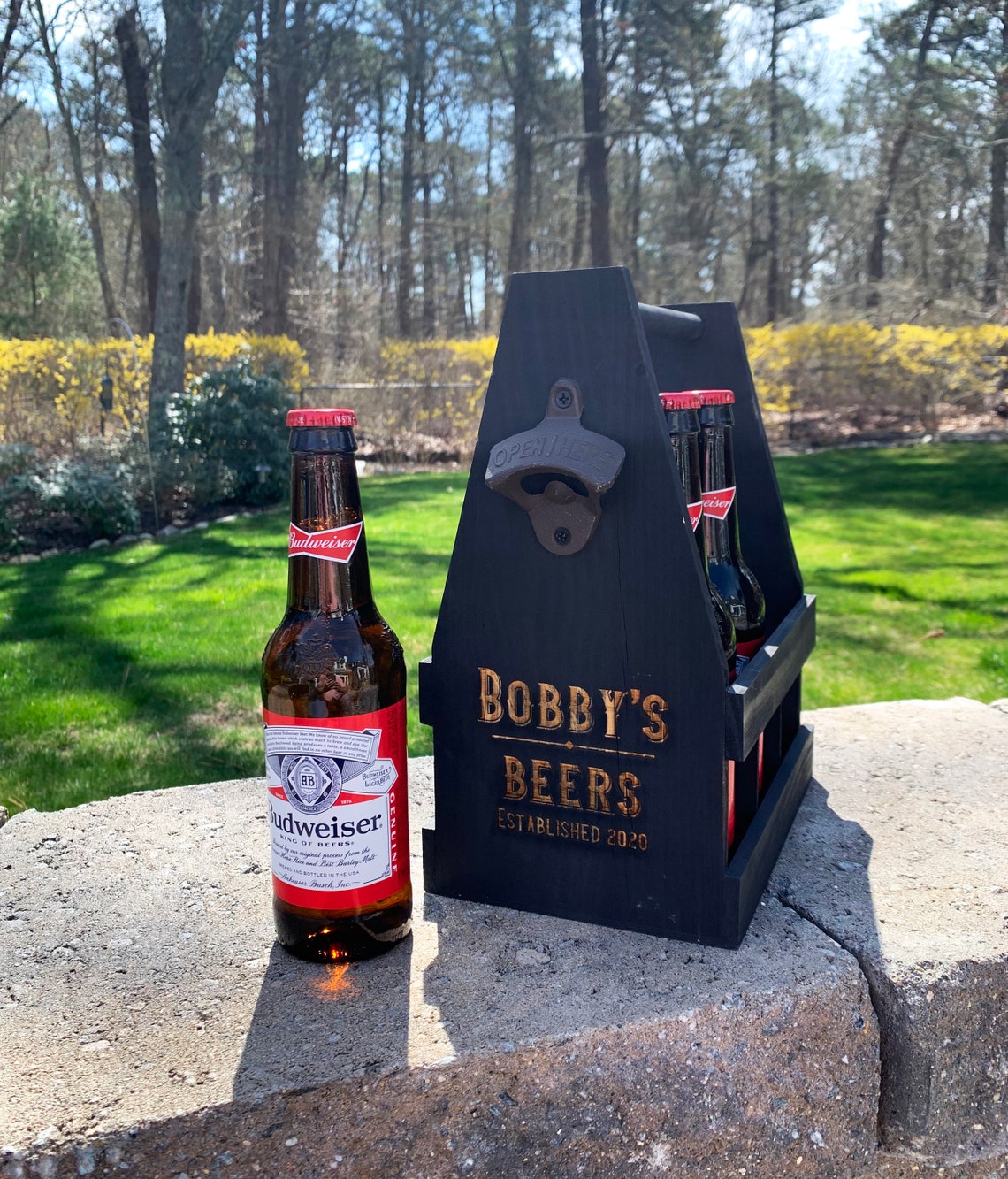 Personalized Wood Beer Caddy Engraved Six Pack Tote Etsy